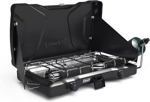 Coleman Triton 2-Burner Propane Stove, Portable Camping Cooktop with 2 Adjustable Burners & Wind Guards, 22,000 BTUs of Power for Camping, Tailgating, Grilling, BBQ, & More